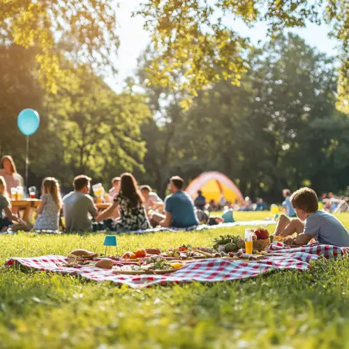 Şirket pikniğinde aileler ve çalışanlar